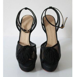 Charlotte Olympia Mesh Satin Pom Pom Pomoline Platform Stiletto Heel Size 36.5